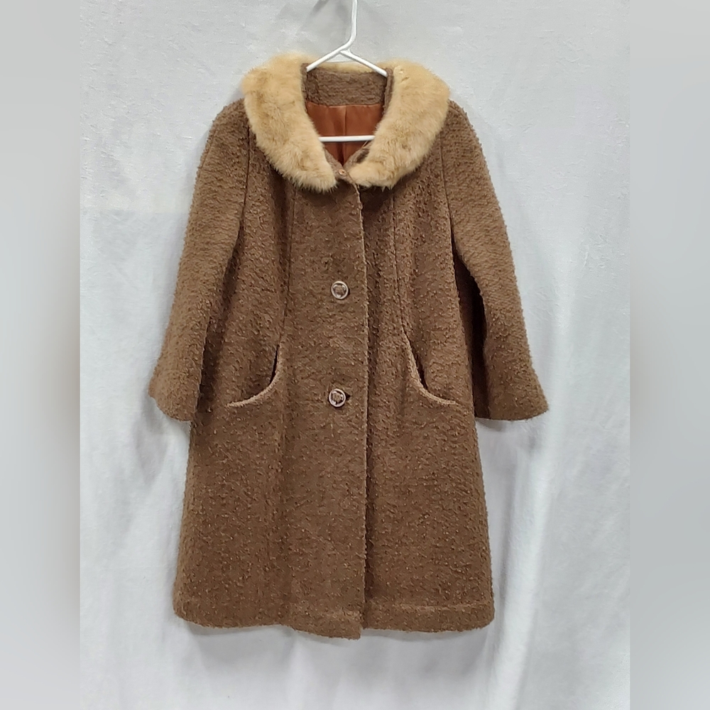 Youthcraft Womens Vintage 50s-60s Wool Coat With Fur Collar Small